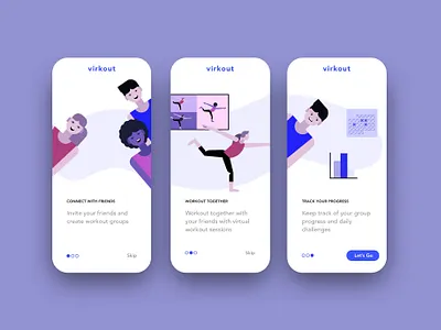 Virtual Workout App onboarding app behance connect design dribbble exercise friends illustrations mobile onboarding screen ui uidesign uiux userinterface virtual workout workout app
