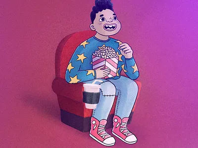 Lost in a story 🍿🎬 2d boy cartoon cartoon character cartoon illustration character characterdesign cinema cute film illustration illustrator story