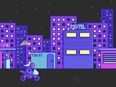 Night Ride animation digital art digital illustration game game art game artist game design graphic design illustration minimal parallax effect pixel art pygame ui