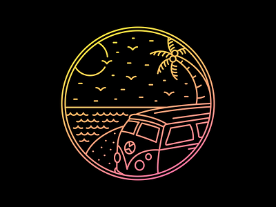 Combi Beach Trip adventure beach caravan combi holiday illustration line monoline mountain nature outdoor outline paradise sea summer travel trip vacation van wanderlust