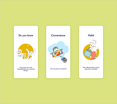 Habit App design disposable habit app plastic rabit character ui zerowaste