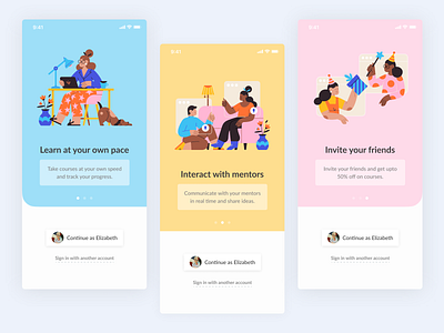 Onboarding concept for an e-learning app app design branding dailyui e learning figma illustration interface mentors minimal onboarding ui uidesign ux uxdesign