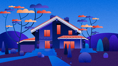 Flat Illustration Architecture Home architecture art dark dark blue design flat home illustration minimal morning trees ui