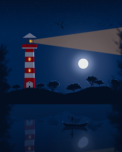 Lighthouse design hero area illustration lake illustration landscape landscape illustration mountain mountain landscape night nightsky