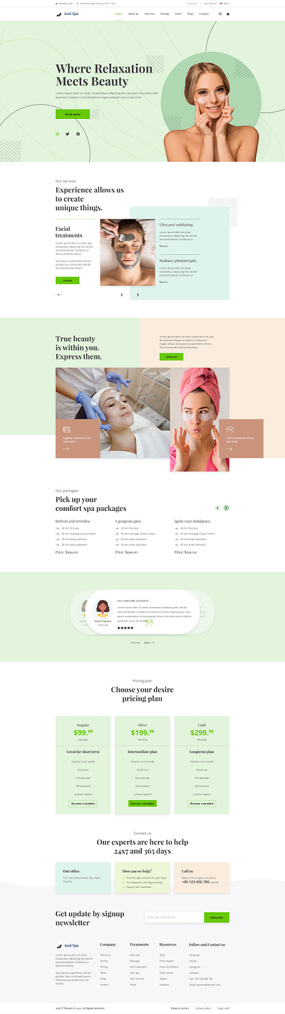 Beauty and Spa Landing Page beauty beauty salon best bootstrap4 branding business color color palette creative design freebie front end graphic design illustration landing page popular popular design spa template design ui web design