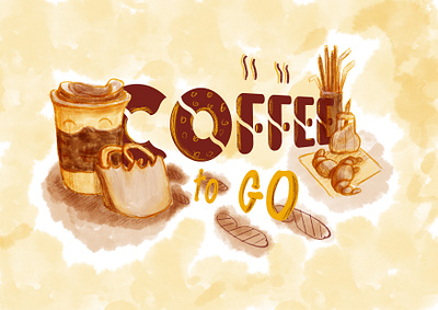 Coffee to go art branding design font design food and drink food app food illustration illustration typography web