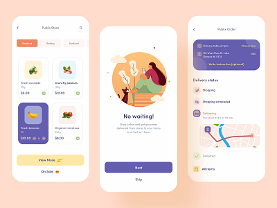 Grocery Delivery App Design app design card clean delivery app design ecommerce food app food delivery app grocery app grocery delivery ios meat minimal onboarding screen online shop order product service shop ui