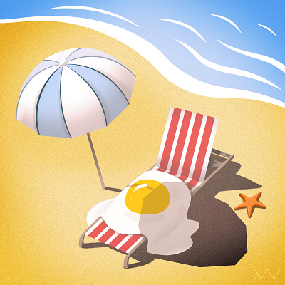 Summer Heat beach branding design egg funny heat holiday illustration shadow summer sunburn sunny umbrella vector xav