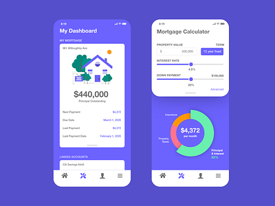 iOS Mobile App for Mortgages app borrowing buying dailyui design down finance financing fintech home lending loan loan calculator mobile mortgage payment refinance ui ux web