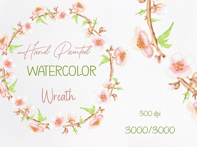 Watercolor cherry blossom wreath