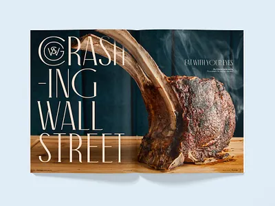 Wall Street Grill Opening Spread. Fleishigs Issue 17. bon appetit branding design designer fleishigs food foodgasm kosher layout magazine magazine layout mannsalesco marketing meat page layout ribeye tiktok type typography
