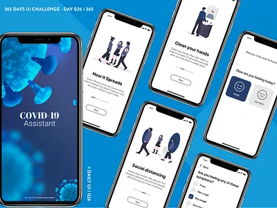 DailyUI 026- Covid-19 Assistant App UI 365daysuichallenge app ui blue coronavirus covid 19 dailyui iphone app design mobile ui ui ux walkthough