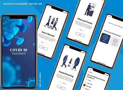 DailyUI 026- Covid-19 Assistant App UI 365daysuichallenge app ui blue coronavirus covid 19 dailyui iphone app design mobile ui ui ux walkthough