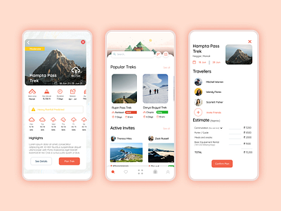 Roam - An app for trek enthusiasts branding figma illustration logo design minimal mobile app service app typography uiux user experience design