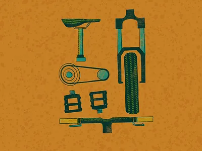 Exploded Mountain Bike adventure bike bikes illustration mountain mountain bike outdoors retro simple