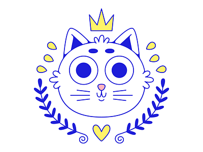 Cute kitty art cat character crown cute design emblem flat heart illustration kitty laurel lineart logo logotype poster print simle vector