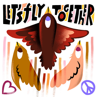 Let's Fly Together bird birds blacklivesmatter blm character cute design equality flat fly hope illustration love people power protest rights social together uplift