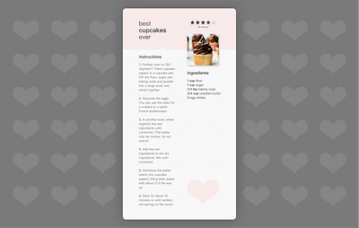 Daily UI Day 40: Recipe book cupcake daily ui dailyui day040 day40 design girly illustration illustration art pink recipe recipe app recipe book recipe card restaurant typography