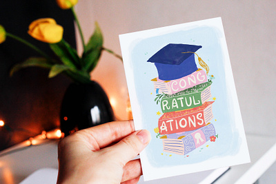 Congrats Grad Greeting Card art licensing books illustration congrats grad congratulations cute digital art editorial design floral illustration gift graduation cap greeting card hand lettering illustration photoshop procreate art typography