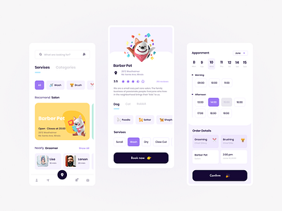 "Groom Room" - Pet grooming app. app design grooming pets ui ux