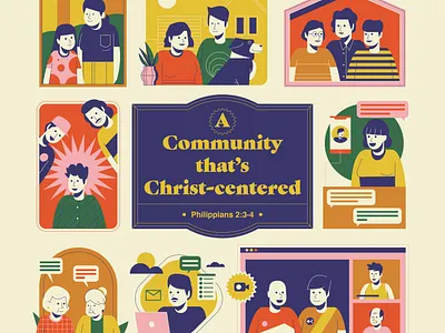 Community in Christ christian church community digital editorial family icon illustration people vector