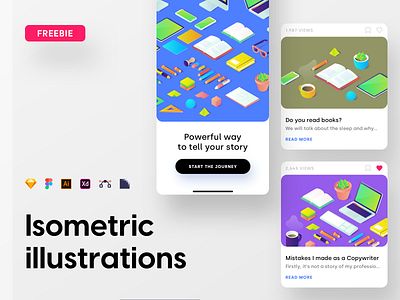 Free Isometric illustrations - update ai bezier fig figma free freebie freebies goods gradient illustrations illustrator isometric majo puterka png puterka sketch svg ui vector xd