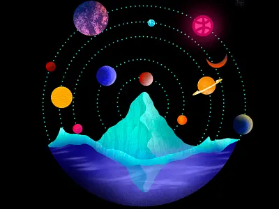 Lost in space colors design digital illustration digitalart dribbble dribbble best shot dribbleartist illustration ilovedribbble mountains procreate space universe waterfall