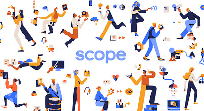 Scope - Main Illustration 2d 2d character colorful design flat illustration main page minimal people simple team vector website work