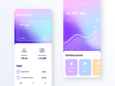 Fintech App account app apple balance cards charts concept creditcard fintech gradient mastercard mobile payment ui ux