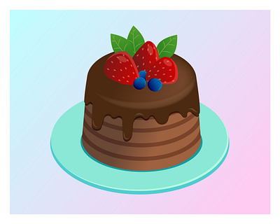 Chocolate Cake birthday cake blue blueberry brown cake chocolate cream flat flat illustration illustration kammerel mint plate strawberry vector