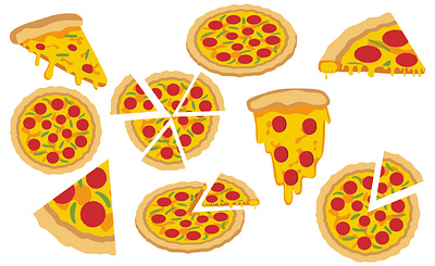 Slice Pizza Vector Illustrations bread culinary decoration design eat food full hungry illustration inspiration order paprika pizza restaurant sausage tasty transparent vector