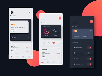 Mobile UI for Neumorphism Light/Dark theme atm cards cash creative credit dark dark theme debit expence futuristic light mobile app mobile application money neumorphism profile shopping spend utilization wallet