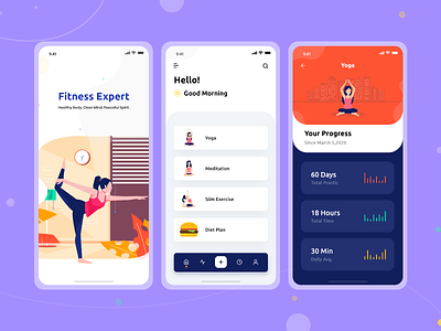 Fitness Expert App app colorful design fitness health uiux yoga