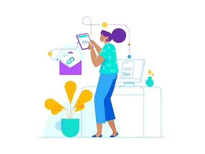 Remote Signature character illustration simple vector webpage woman