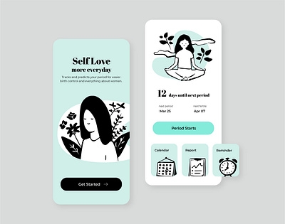 Period Tracker App - On-boarding / Home app app illustration illustraion menstruation mobile mobile ui onboarding period period tracker ui ui design uidesign uiux