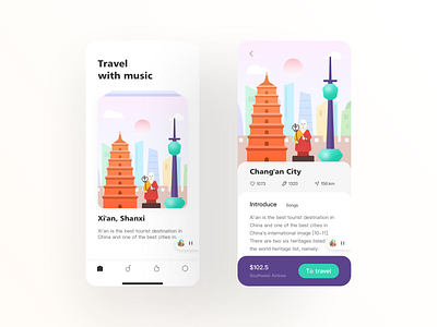 Travel to cities with Chinese characteristics with music app icon illustration ui vector web 交互 界面设计