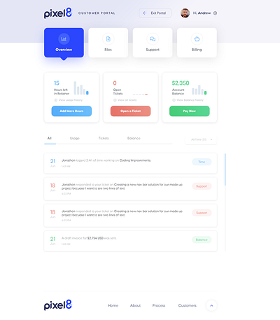 Customer Dashboard Page application dashboad design web design