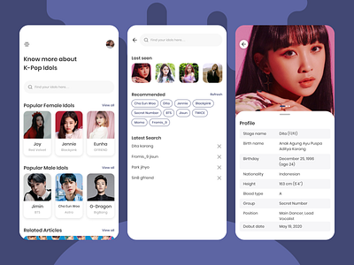 Daily UI Challenge #022 dailyui dailyui 022 figma figmadesign kpop mobile app mobile ui profile page profiles search search engine ui uidesign ux