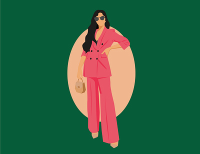 long hair woman standing in a power suit with a handbag adobe illustrator design fashion app flat illustration outfit people people illustration powerful style vector woman