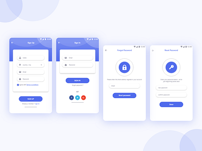 sign up _ sign in forget password reset password sign in sign up screen signup