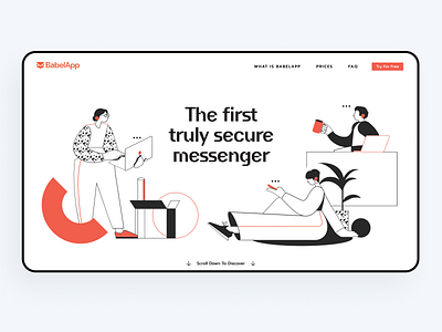 Encrypted messenger product website concept brand design brand identity branding character design corporate design encrypted messenger encryption hero illustration illustration landing page logo messenger office typography ui ux vector web illustration website design