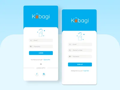 Preview Login and Sign Up Screen Kubagi App app design flat logo ui ux