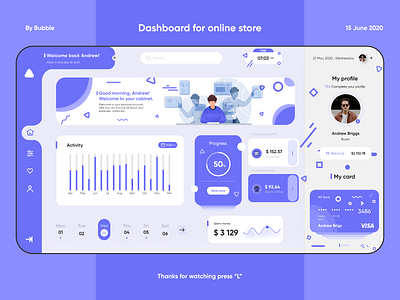 Dashboard for online store. abstract awesome awesome design blue bubble clothes dashboard dashboard design design dribbble figma onlinestore pressl ui ux