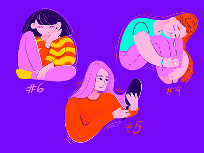 Cartoon Girls Illustration 100dayschallenge 100daysproject cartoon character character character design flat illustration girl illustration procreate procreateapp woman