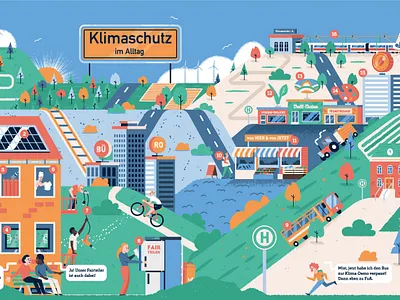 Infomative Illustration "Fight climate change in daily life" adobe illustrator character illustration city illustration climate activism climate change colourful daily life scene editorial illustration illustration infographic informative illustration landscape illustration vector vector art vector artist vector illustration