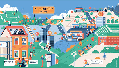 Infomative Illustration "Fight climate change in daily life" adobe illustrator character illustration city illustration climate activism climate change colourful daily life scene editorial illustration illustration infographic informative illustration landscape illustration vector vector art vector artist vector illustration