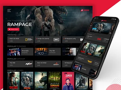 OTT Streaming TV & Mobile Interface android apple tv channel colorful dark theme design homepage mobile app movies ott redesign streaming app tv app tv show ui ux