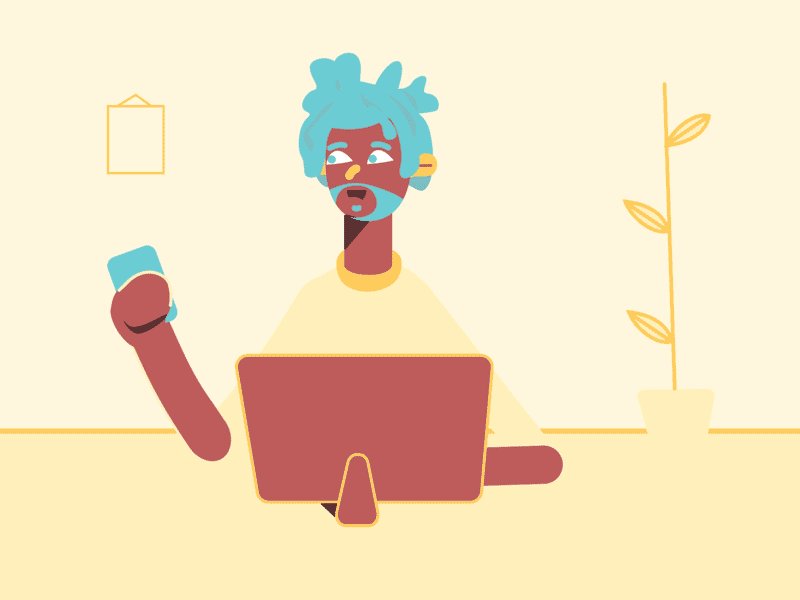 Procrastination aftereffects animation 2d character character design characterdesign computer distraction hair homeoffice illustration loop office phone plants procrastination work