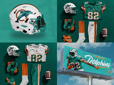 Miami Dolphins Uniform Concept advertising billboard brand identity branding concept art dolphin logo dolphins football football branding football concept miami nfl concept orange photoshop sports branding teal uniform design