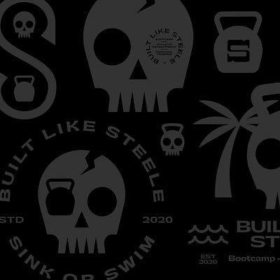 Built Like Steele -- Badges + Logos branding design fitness icon illustration logo minimal skull skull logo